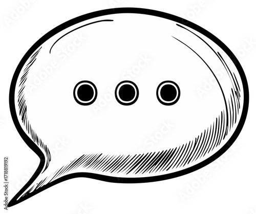 Hand drawn comic style speech bubble with ellipsis indicating thought process communication or messaging