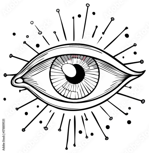 Mystical All Seeing Eye Spiritual Symbolism Line Art Esoteric Vision Hand Drawn Illustration