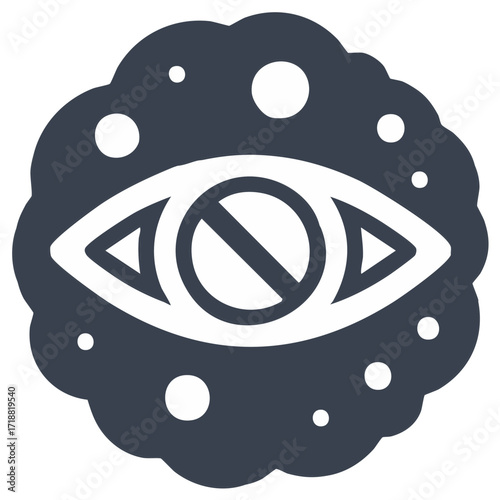 Surveillance Restriction Icon: Eye with Prohibition Symbol Encased in Cloud-Like Form