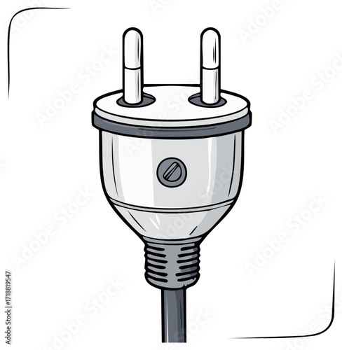 Hand-drawn illustration of a two-pin European style electrical power plug with cord