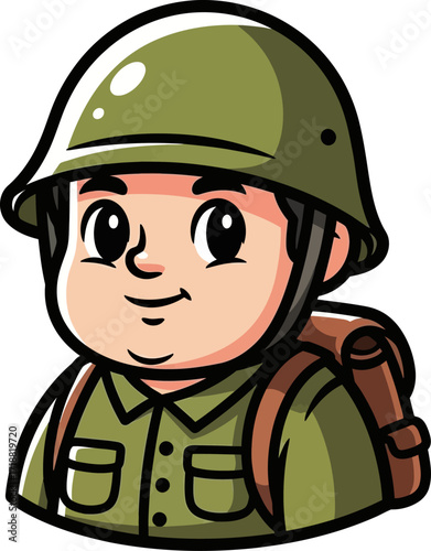 brave cartoon soldier awaiting orders, ready for duty, isolated on transparent background