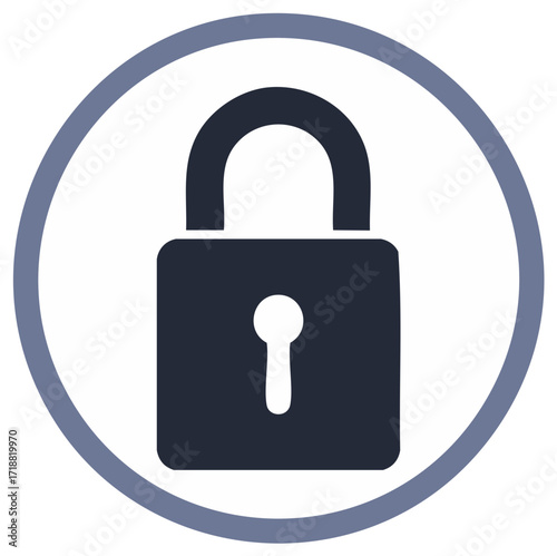 Simple padlock icon in a circle for security and privacy concepts