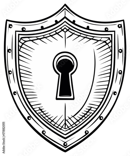 Ornate defensive shield with central keyhole illustration symbolizing security protection and privacy access