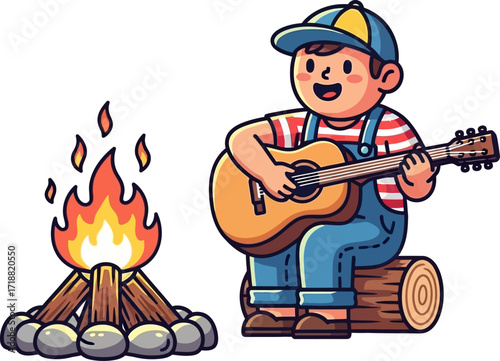 campfire song a boys peaceful guitar serenade, isolated on transparent background