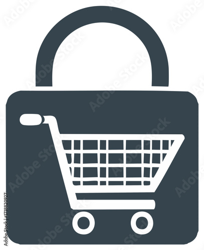 Shopping cart inside a padlock symbol, online store secure purchase protection