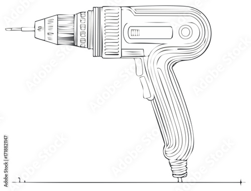 Cordless Drill Line Art Illustration for Construction and Repair Works Projects