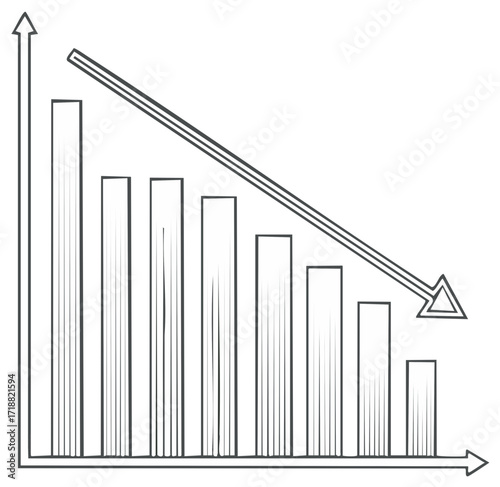 Graph showing downward trend with arrow, representing economic decline and financial loss