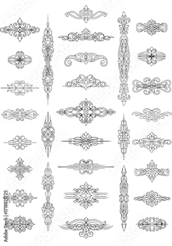 Vector illustration of illustration of collection of vintage ornamental decorative elements