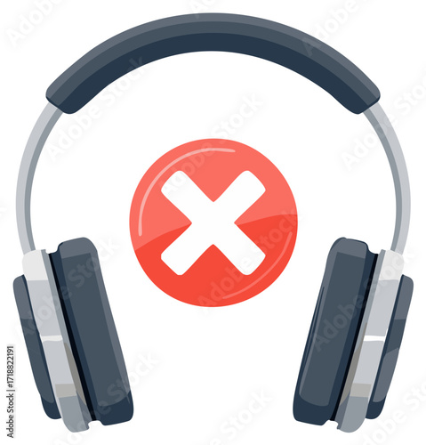 Dark gray modern over ear headphones with a bright red cross symbol indicating mute or no audio
