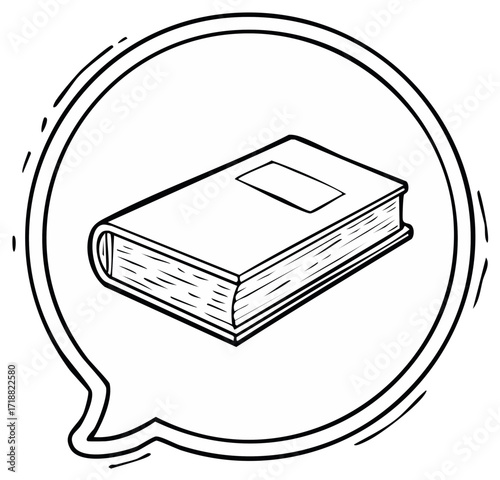 Outlined Book in a Speech Bubble Ready for Text Learning Knowledge Concepts