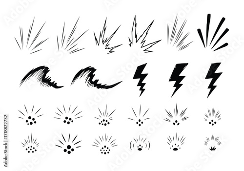 Vector illustration of illustration of set of abstract comic book style explosion and energy burst elements