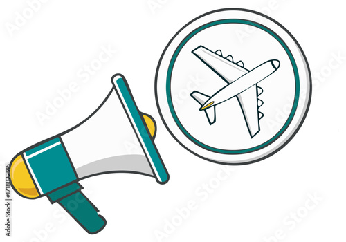 Travel Announcement with Megaphone and Airplane Sign Vector Illustration