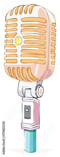 Classic Pastel Color Microphone Illustration Nostalgic Musical Audio Recording Device for Performances