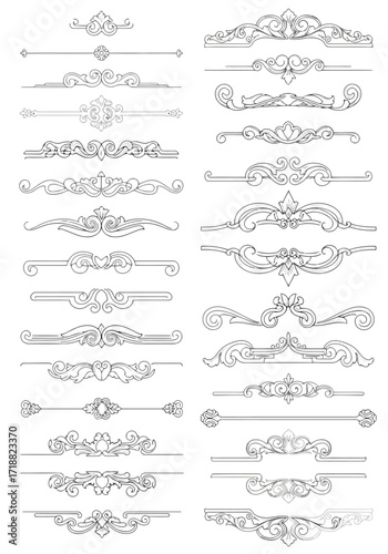 Vector illustration of illustration of collection of decorative vintage ornamental dividers