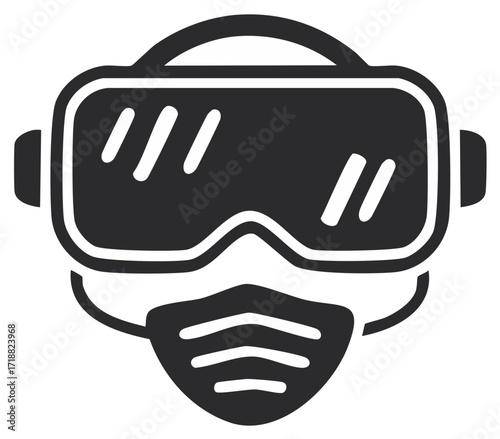 Iconic protective eyewear and facial mask symbol a necessary safety element against airborne threats and hazards
