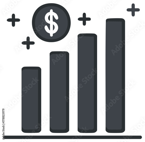 Financial growth vector icon illustration showing an upward trend with dollar sign