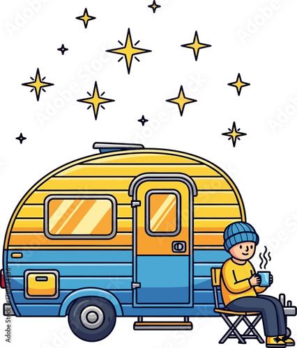 cozy campers nightcap a serene cartoon illustration, isolated on transparent background