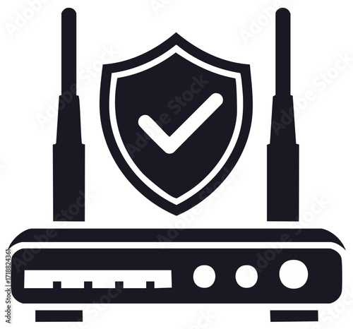 Secure Wireless Router Icon with Shield and Checkmark