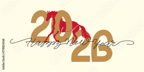 Wallpaper Mural  Happy new year 2026 illustration. New year illustration decoration with 2026 zodiac. The Horse year celebration banner. Vector illustration. Torontodigital.ca