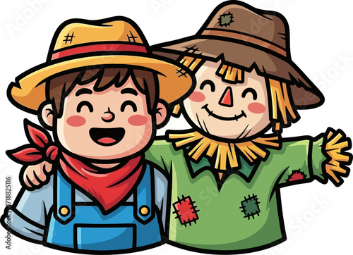 farm boys best friend a heartwarming scarecrow cartoon, isolated on transparent background