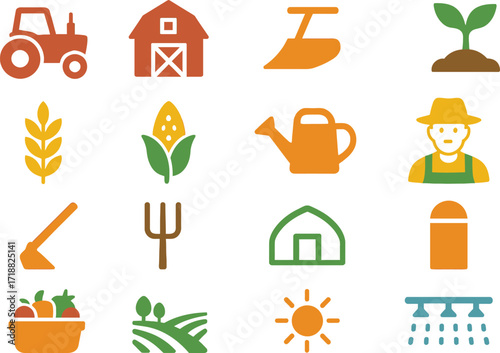 Agriculture 16 Solid Color Icon Set Collection on White Background