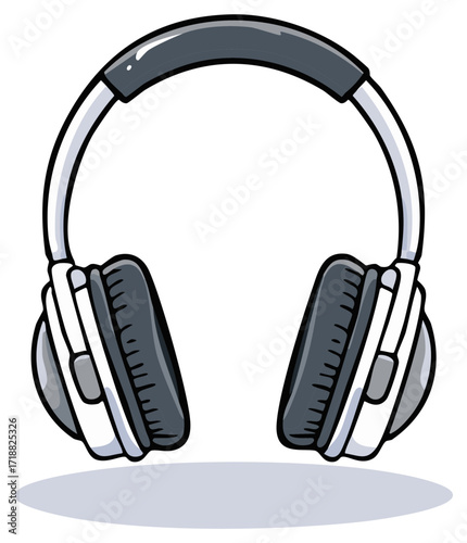 White and Gray Over Ear Headphones Cartoon Illustration Music Listening Audio Device