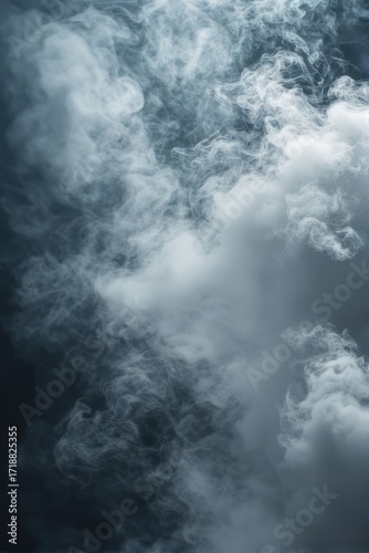 A moody, atmospheric background of swirling gray and white smoke or fog against a dark backdrop, creating a mysterious and dramatic effect.