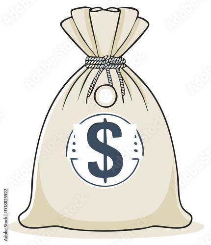 Simple illustrated money bag with dollar symbol for concepts of wealth banking and savings
