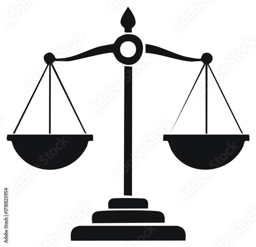 Justice Scale Silhouette - Symbol of law, judgment, and balance, in black and white.