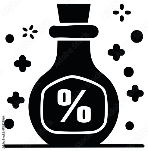 Potion Bottle Icon with Percentage Sign for Chemistry, Sale, or Discount Concept