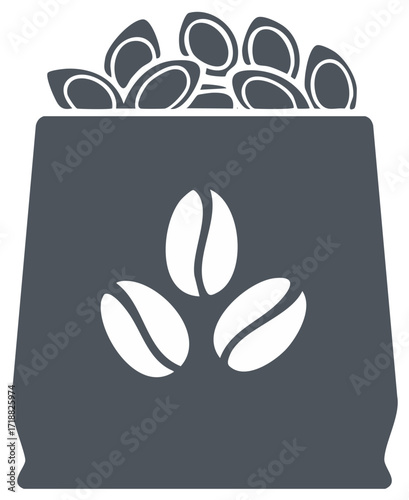Pumpkin seeds and coffee beans in a bag flat icon illustration