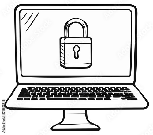 Laptop computer screen with padlock icon symbolizing data security and digital protection