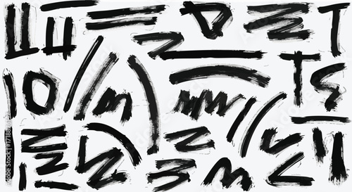 Foto Dynamic black ink brush strokes and abstract shapes create a bold, modern artistic backdrop perfect for graphic design and creative projects