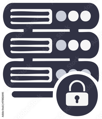Secure server network with locked data protection concept illustration