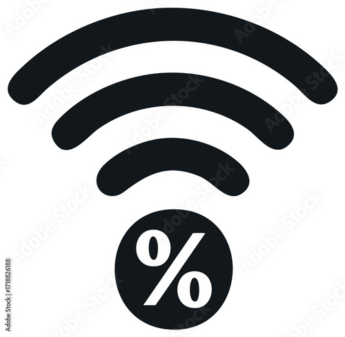 Wireless internet signal icon combined with a percentage symbol for online discount or data progress