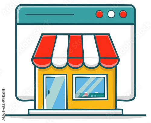 Online Shop Illustration - Storefront Pop Up on Website Screen