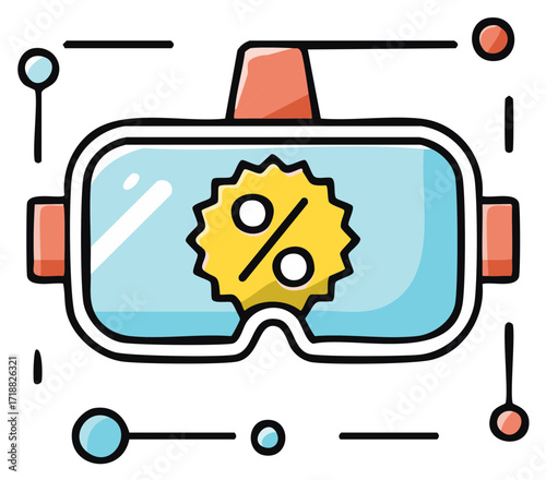 Virtual Reality Goggles Discount Icon Illustration for Metaverse E-commerce Promotion
