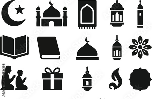 Mevlid Kandili 16 Solid Color Icon Set Collection on White Background