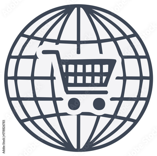 Global E-commerce Shopping Cart Icon, Worldwide Online Retail, International Business