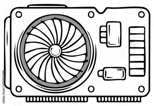 Vector Art of a Gaming PC Graphics Card with Large Cooling Fan