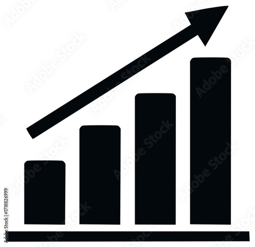 Growing Bar Graph with Arrow Moving Upward Depicts Positive Growth and Success