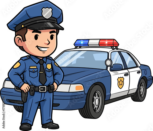friendly neighborhood police officer cartoon crime fighter ready for duty, isolated on transparent background