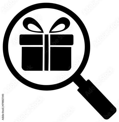 Gift Box Under Magnifying Glass Icon Search for Presents Holiday Shopping