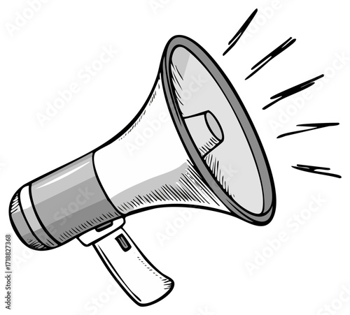 Sketch illustration of a megaphone, loudspeaker, or bullhorn with soundwaves. Attention-grabbing vector image for social media marketing or announcements
