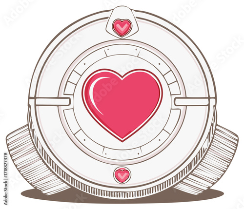 Cute robot vacuum cleaner with a heart symbol. Vector illustration for automated home cleaning and smart appliance technology.