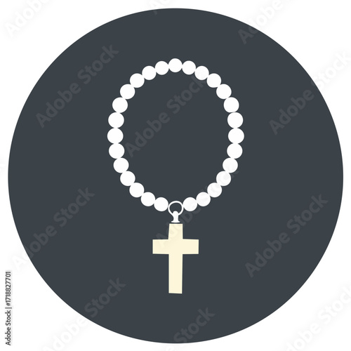 Christian rosary beads with a cross pendant religious flat design icon