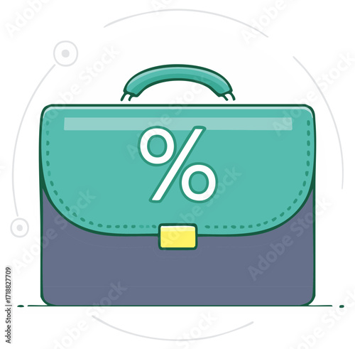 Business briefcase with a percentage sign icon symbolizing finance, loans, and investment interest