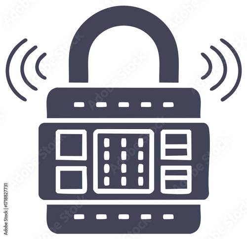 Digital padlock security icon with wireless technology and keypad