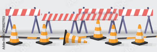 Road Repair and Traffic Barrier Vector Collection,  Safety Barricades, Warning Signs, Construction Fences, Urban Planning and Roadwork Elements, Vector Illustration Set for Design and Safety Projects