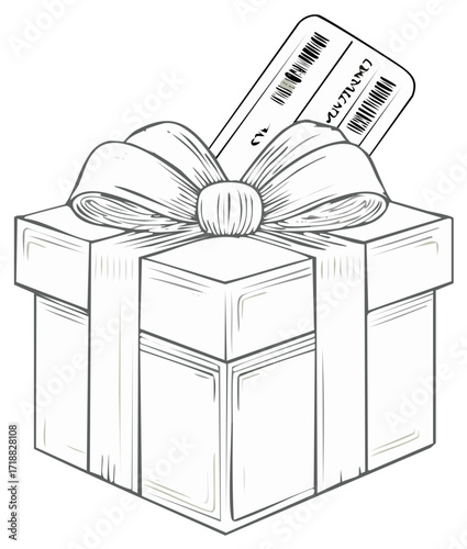 Gift box with ribbon and a ticket sticking out ready for surprise celebrations